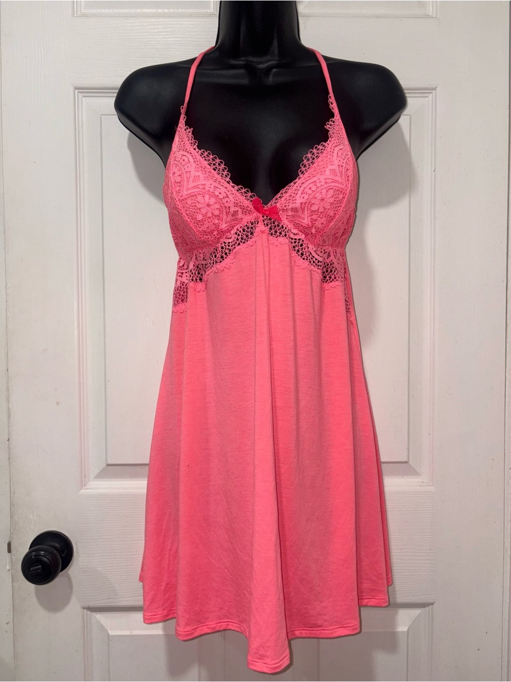 Victoria's Secret Coral Pink Lace-Trim Camisole Sleep Dress Small